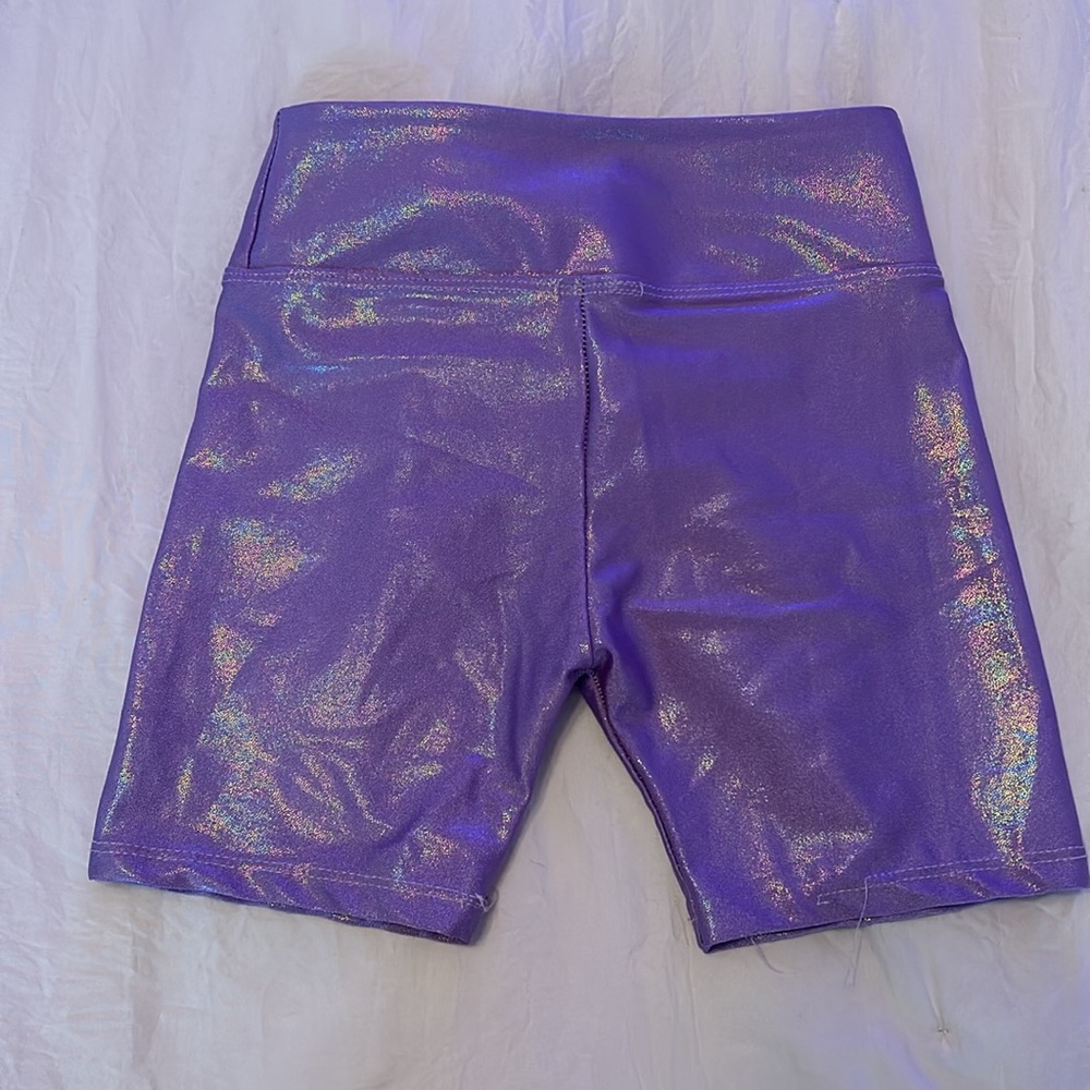 Dori Creations Purple Shiny Spandex Shorts Sz 7 - Picture 2 of 3